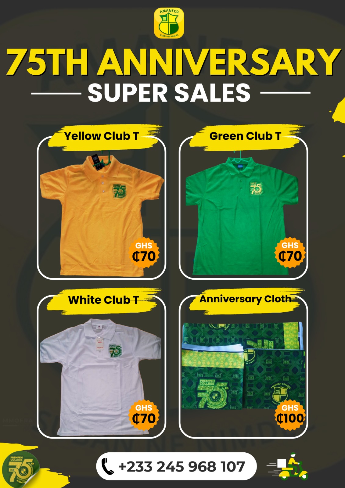 75th Anniversary T Shirts and cloth of Prempeh College Amanfoo